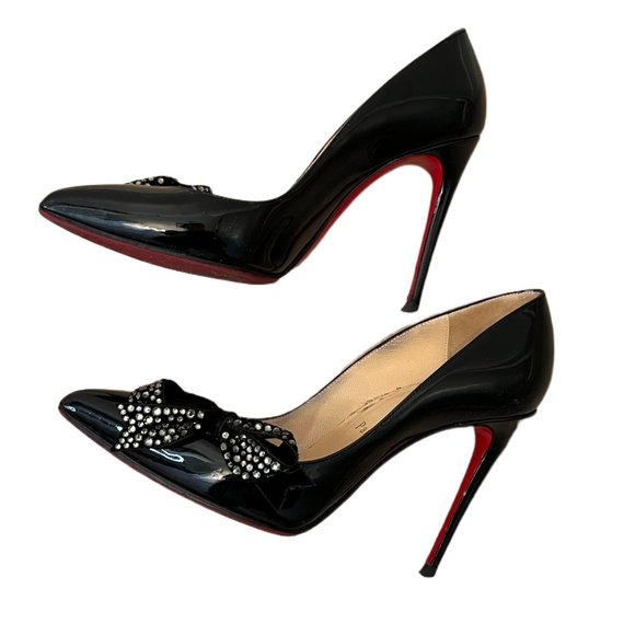 Christian Louboutin Shoes - Christian Louboutin Black Patent leather heels with Crystal Bow 35.5 (US 5.5)